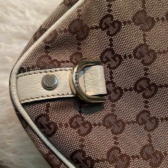GUCCI GG canvas shoulder bag with cream leather trim - Picture 3 of 12